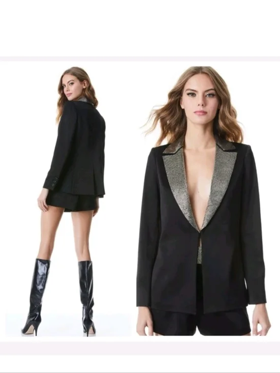 Alice + Olivia eve emblishment beaded Norch collar satin blazers Size 0 With Def - Picture 3 of 16